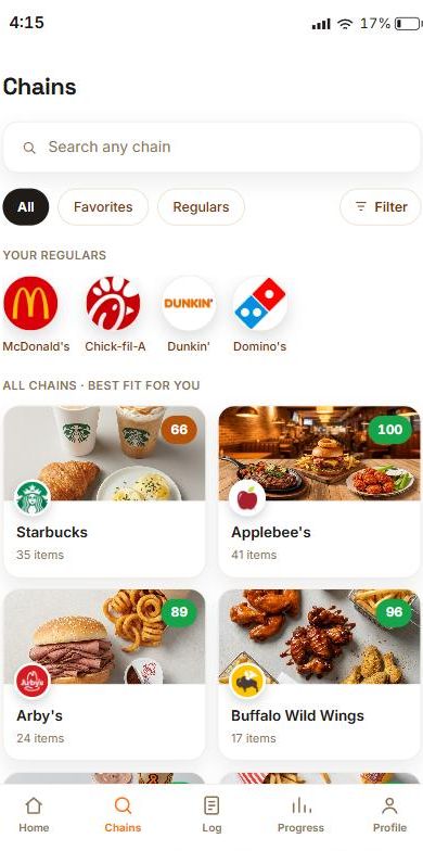 WellPicks explorer screen listing supported restaurant chains